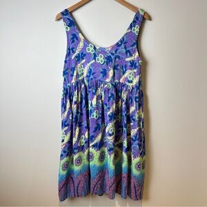 Vintage Rainbow-Jo Vibrant Purple Floral Sleeveless Summer Hawaiian Sundress S